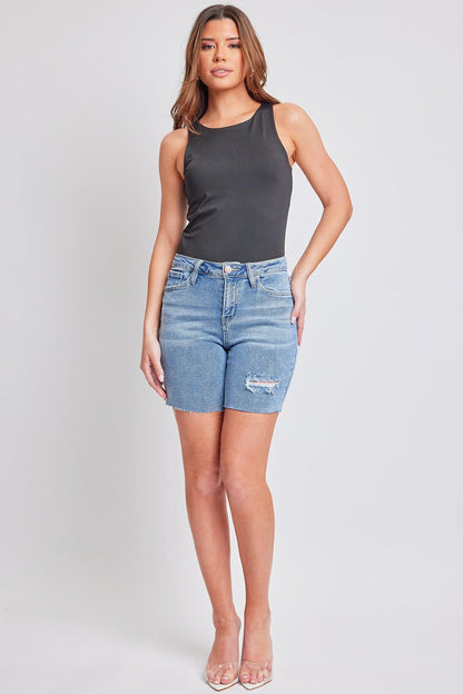 Women's Luxe High Rise Long Short Denim-Distressed
