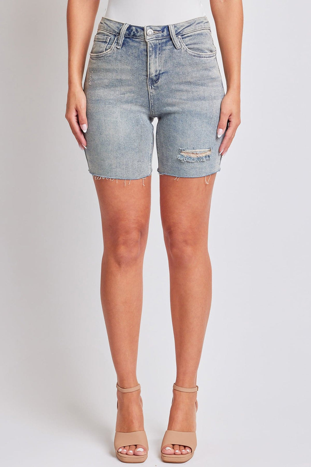 Women's Luxe High Rise Long Short Denim-Distressed