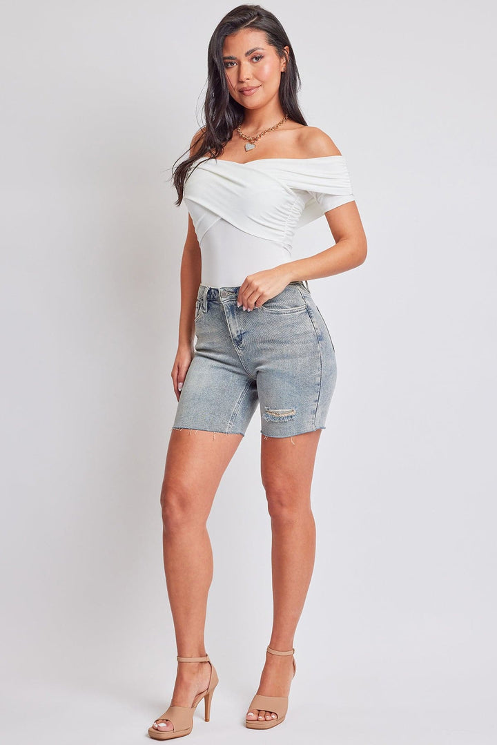 Women's Luxe High Rise Long Short Denim-Distressed