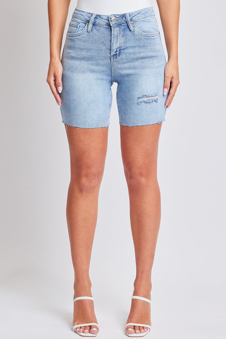 Women's Luxe High Rise Long Short Denim-Distressed