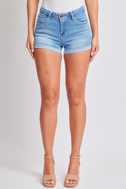Women's Luxe Mid Rise Raw Edge Cuff Denim Short