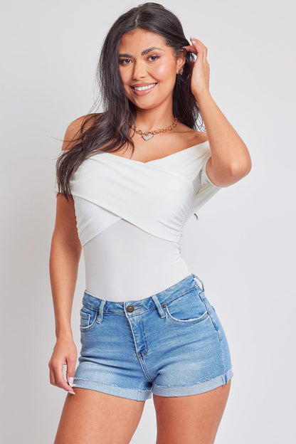 Women's Luxe Mid Rise Raw Edge Cuff Denim Short