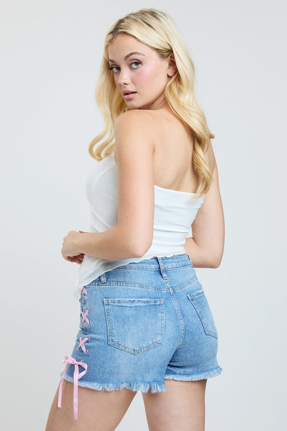 Women's Luxe High Rise Shorts with Lace Up Detail