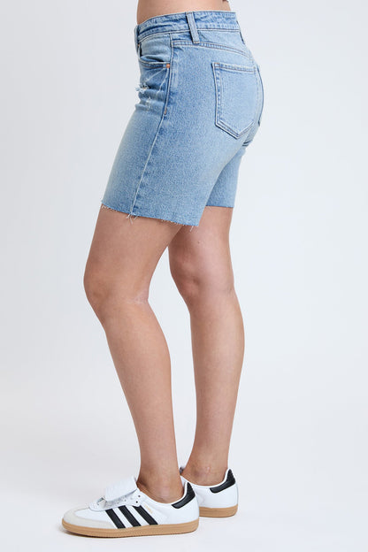 Women's Luxe Mid Rise Long Short with Raw Hem