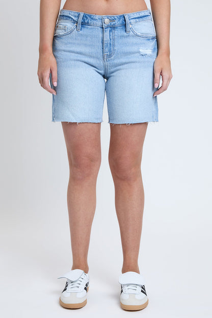 Women's Luxe Mid Rise Long Short with Raw Hem