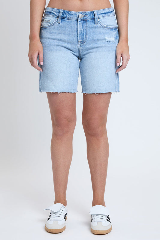 Women's Luxe Mid Rise Long Short with Raw Hem