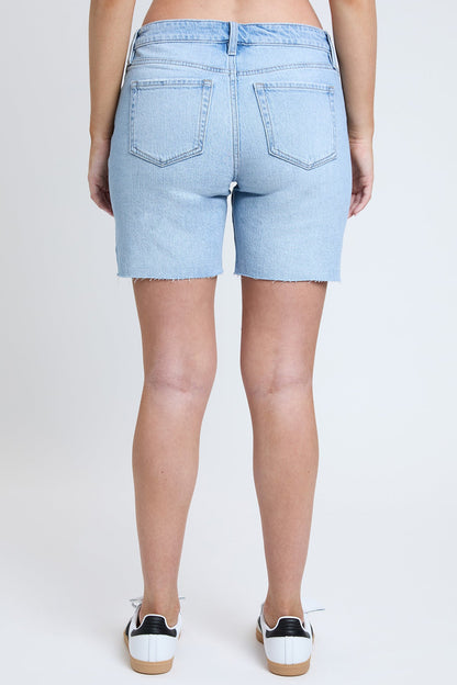 Women's Luxe Mid Rise Long Short with Raw Hem