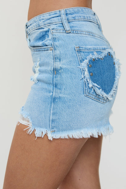 Women's Luxe Fray Hem Shorts with Studded Hearts