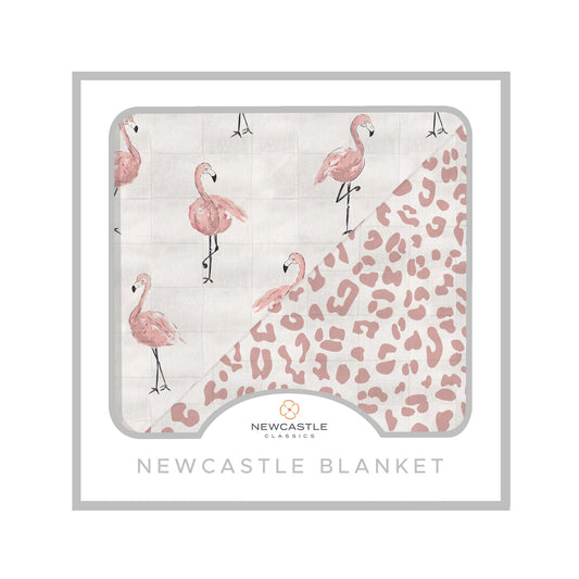 Dancing Flamingo and Little Leopard Newcastle Blanket