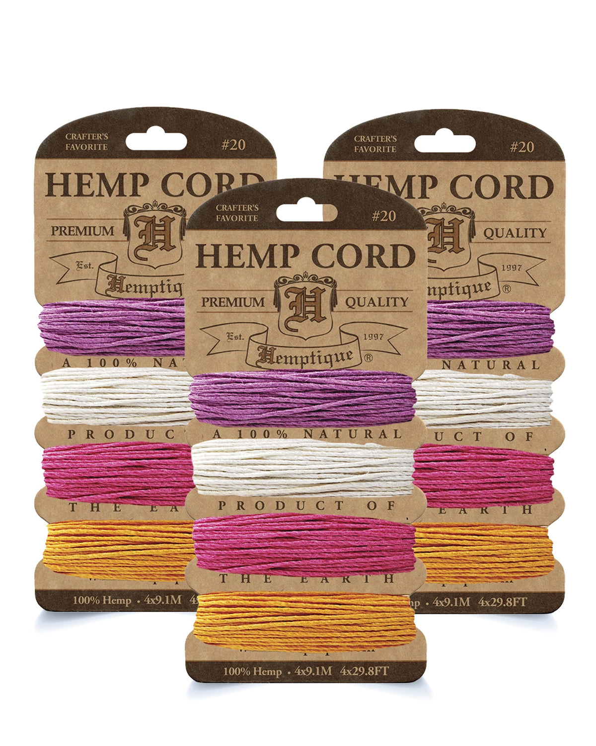 #20 (1mm) Hemp Cord 4-Color Card Value Packs