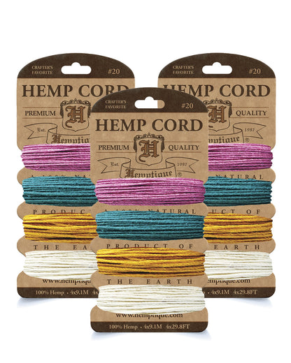 #20 (1mm) Hemp Cord 4-Color Card Value Packs