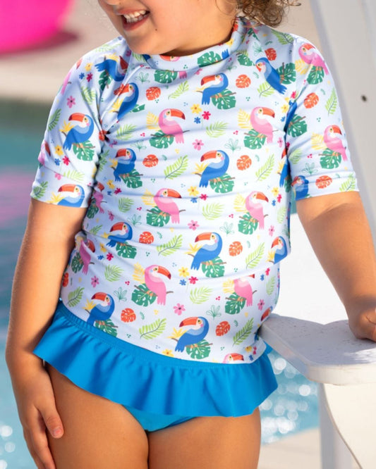 Too Cute Toucans Girls Short Sleeve Sun Shirt and Bottoms
