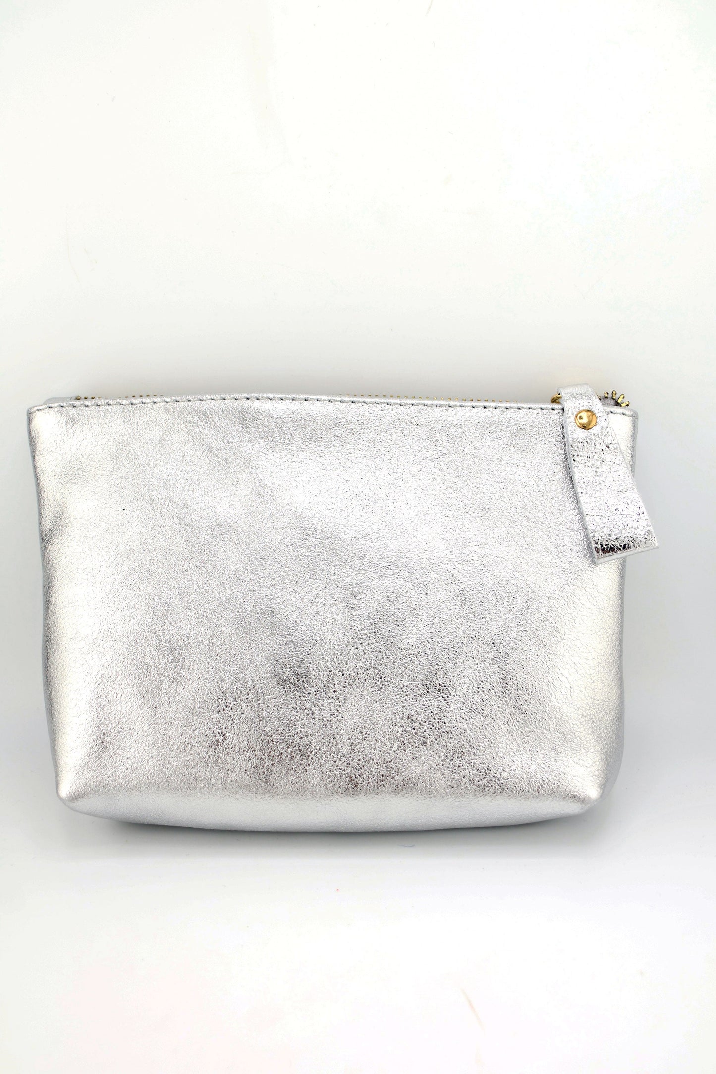 Metallic Italian Leather Zipper Pouch, Purse, 8" Soft Real Leather, Assorted Colors