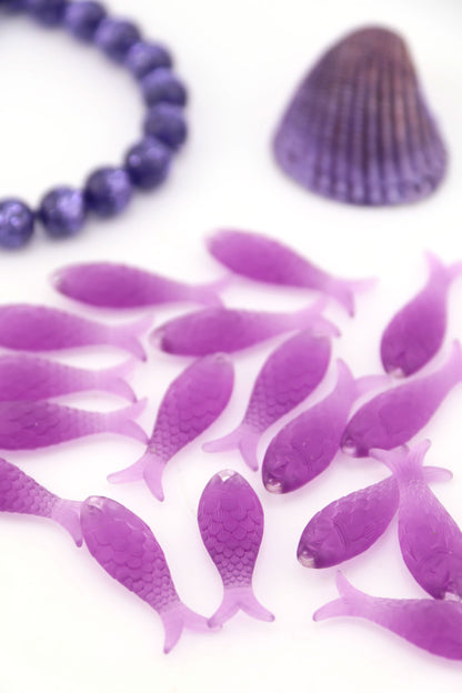 Amethyst Ice Purple Fish Charm, German Resin, 27mm, 1 Pendant