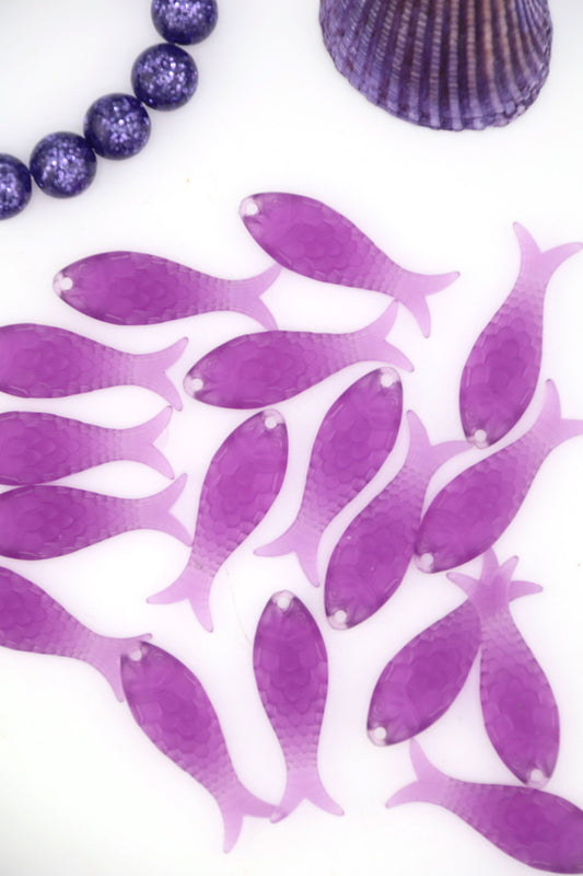 Amethyst Ice Purple Fish Charm, German Resin, 27mm, 1 Pendant