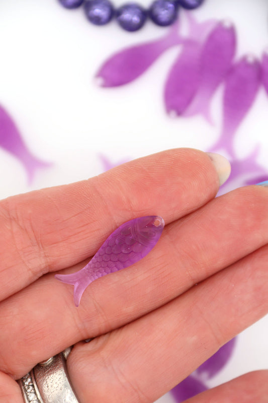 Amethyst Ice Purple Fish Charm, German Resin, 27mm, 1 Pendant