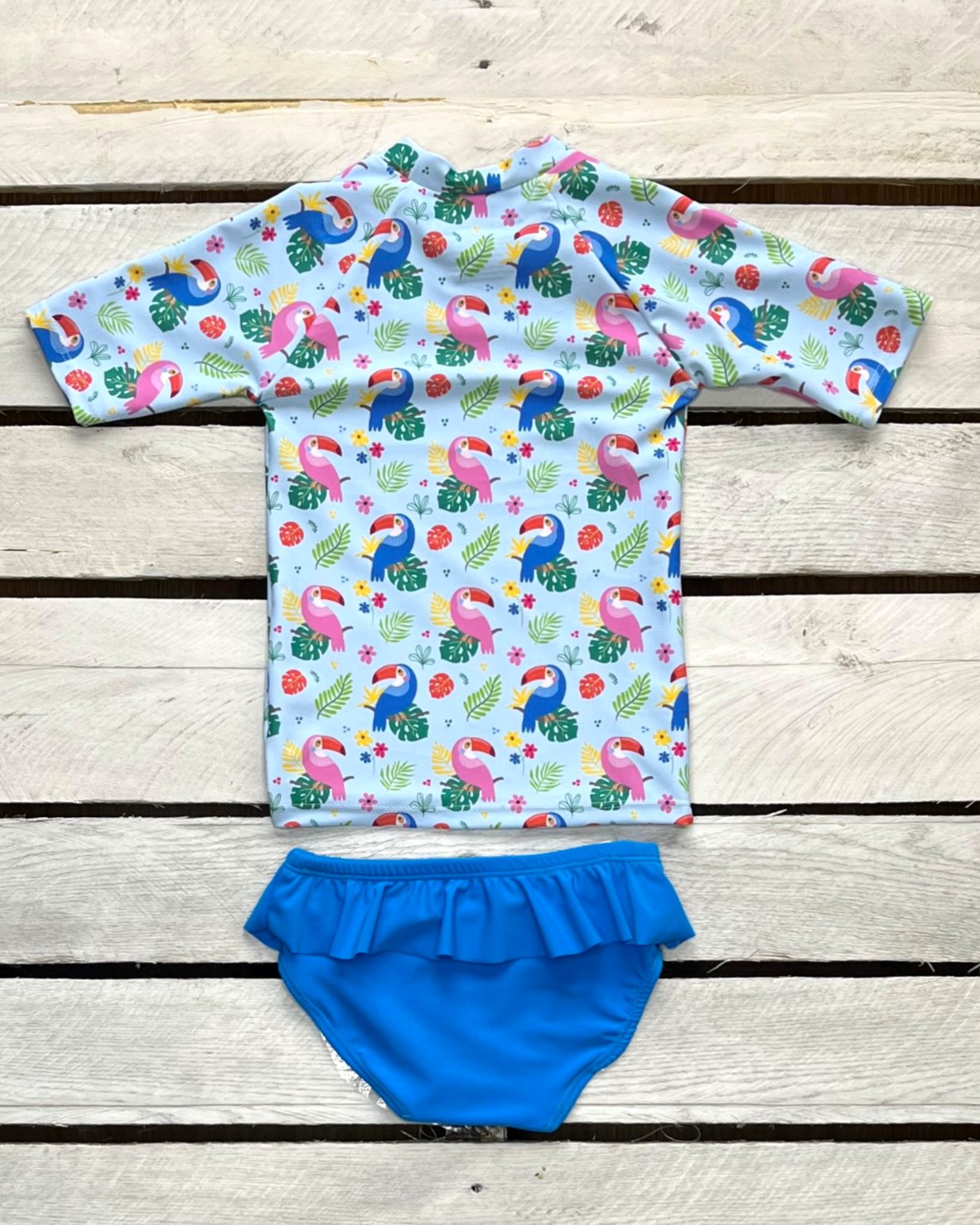 Too Cute Toucans Girls Short Sleeve Sun Shirt and Bottoms