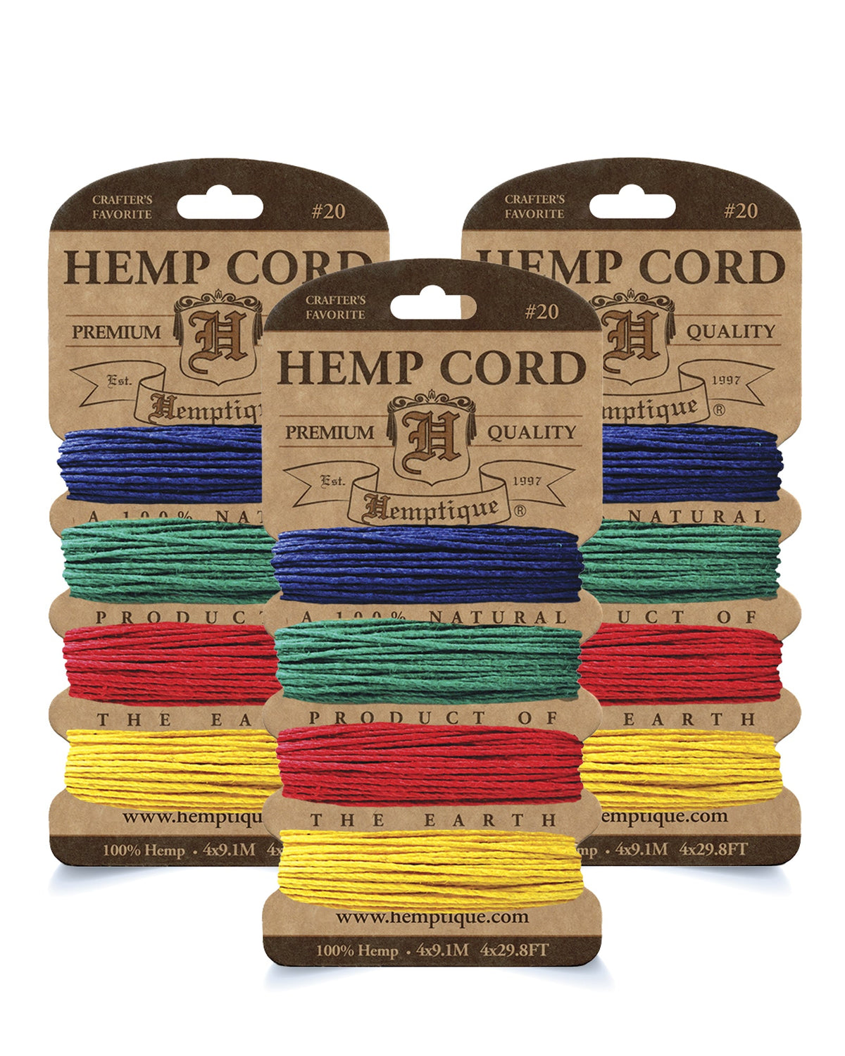 #20 (1mm) Hemp Cord 4-Color Card Value Packs
