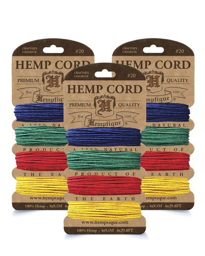 #20 (1mm) Hemp Cord 4-Color Card Value Packs