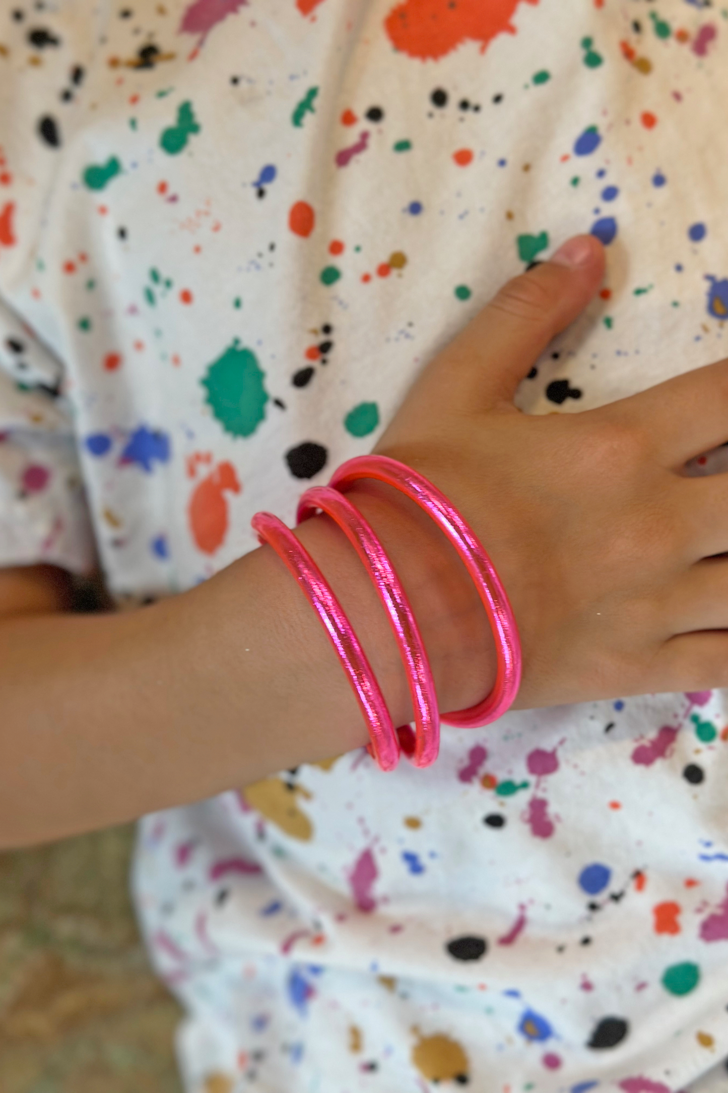 Fluo Pink Toddler Thai Buddhist Temple Bracelets, Mantra Bangle, Waterproof Jewelry