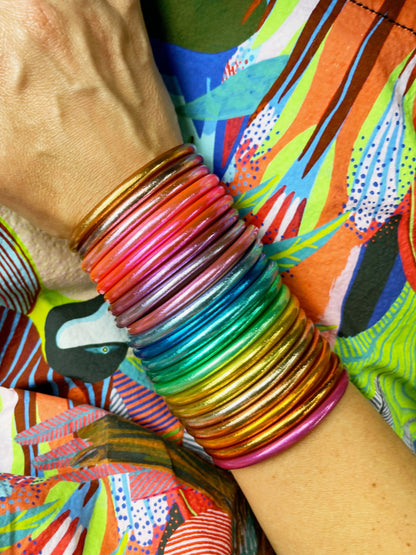Arm Party Stacks: Rainbow Thai Buddhist Temple Bracelets, Mantra Bangle Sets, Kumlai