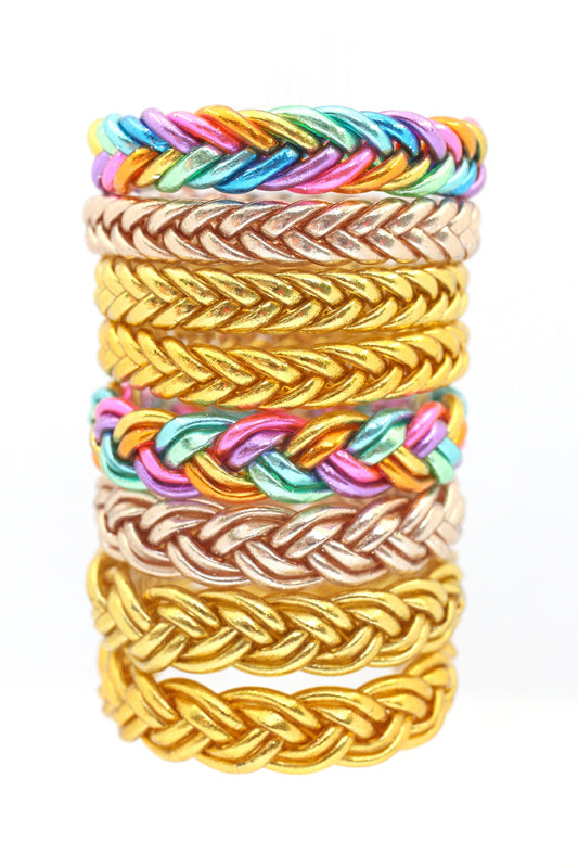 Braided Thai Buddhist Temple Bracelets, Rainbow or Gold, Mantra Bangle, Sizes Available