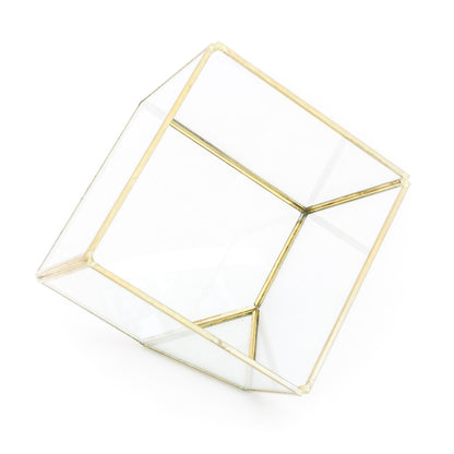 Heptahedron Geometric Glass Terrarium - Gold Metallic Finish - Trendy Holder For Tillandsia Air Plants