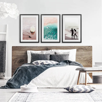 California Surfing Vibe. Beige Turquoise Coastal Prints Set