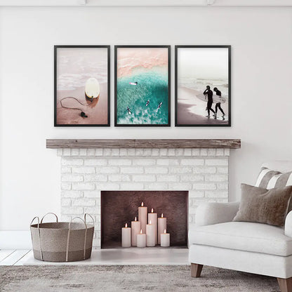 California Surfing Vibe. Beige Turquoise Coastal Prints Set