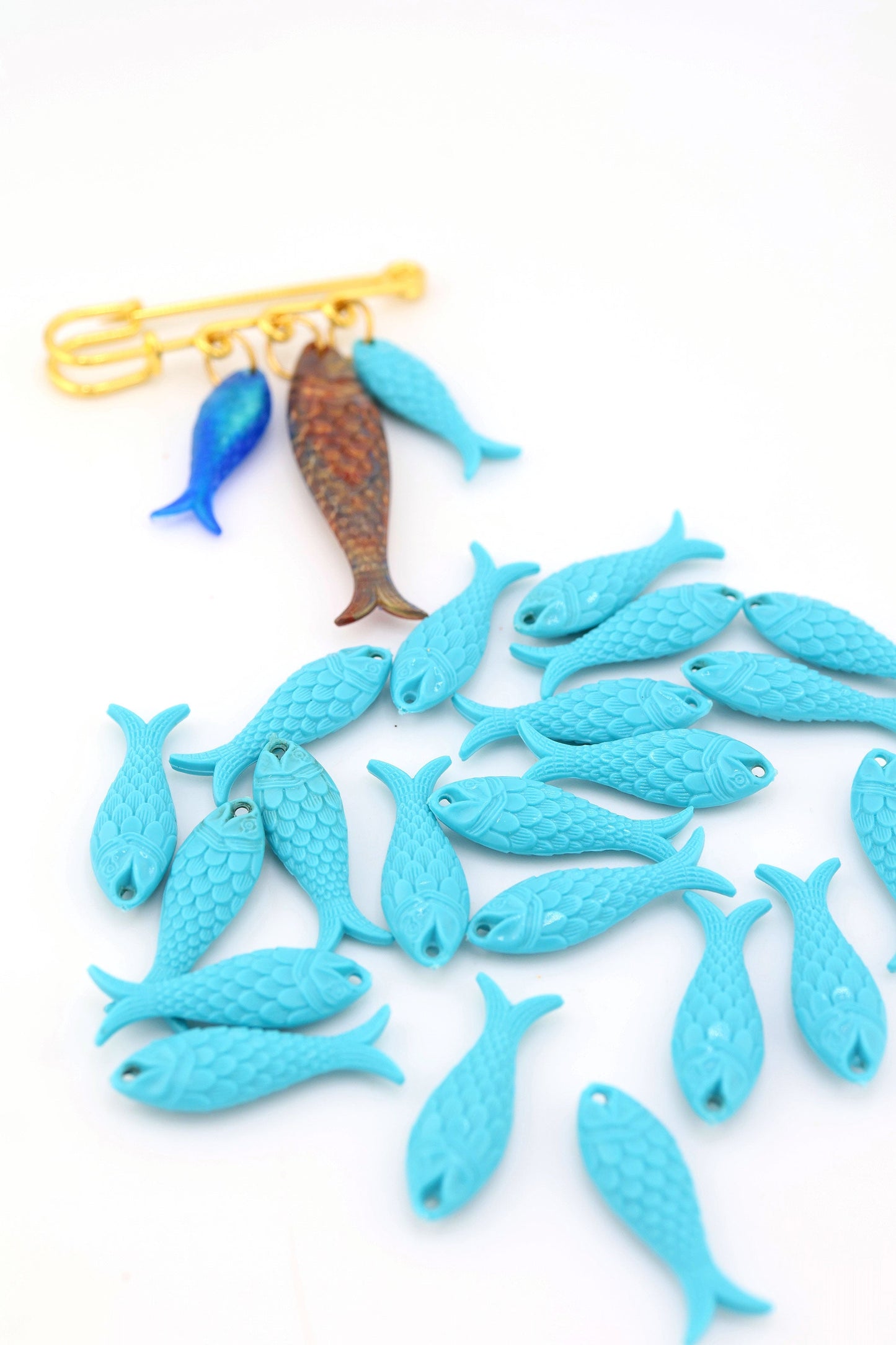 Blue Turquoise Fish Charm, German Resin, 27mm, 1 Pendant