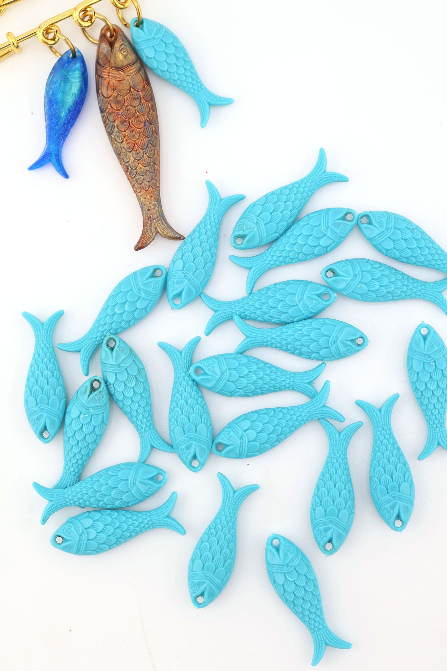 Blue Turquoise Fish Charm, German Resin, 27mm, 1 Pendant