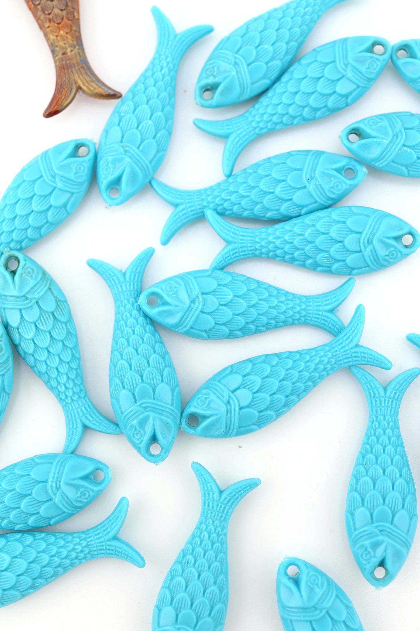 Blue Turquoise Fish Charm, German Resin, 27mm, 1 Pendant