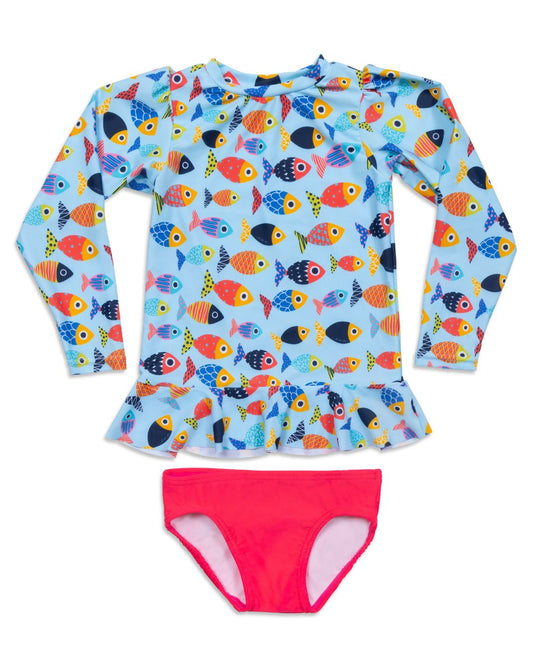 Colorful Fish Long Sleeve Sun Shirt and Swim Bottom Set