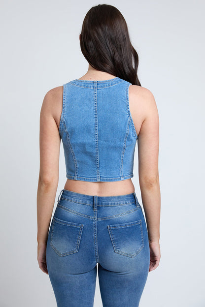 Women's Cropped Button Front Vest