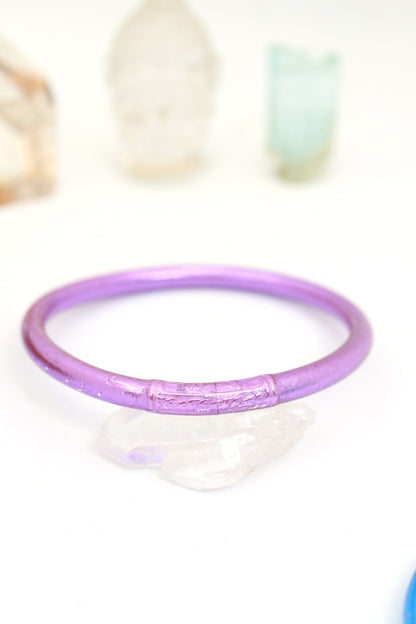 Mardi Gras Thai Buddhist Temple Mantra Bracelets, Thick, Purple, Green Gold Bangles