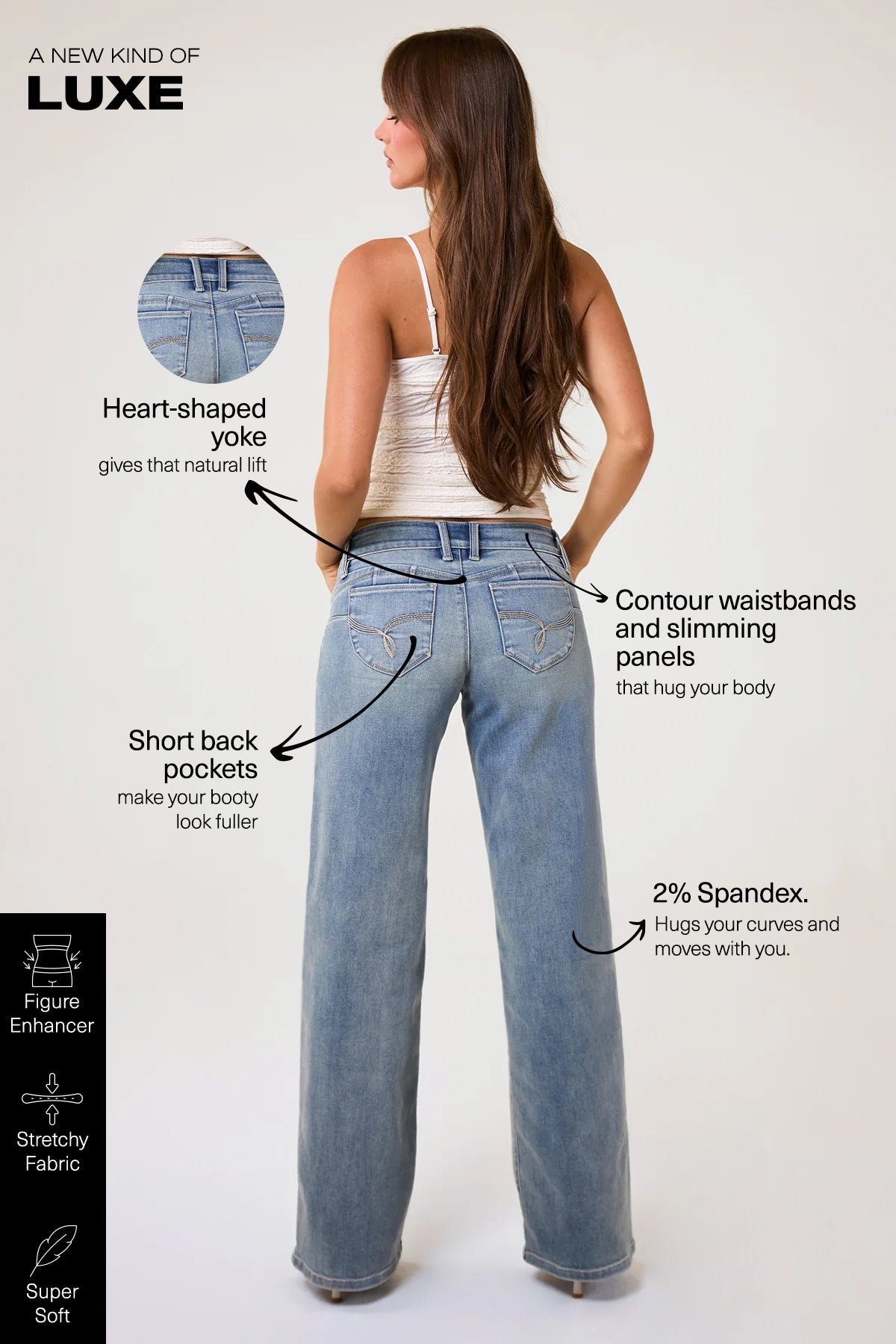Women's Luxe Low Rise WannaBettaButt Wide Leg Jeans
