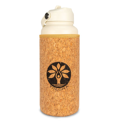 Cream Cork Sleeve Bottle with Flip Straw Lid | 32oz