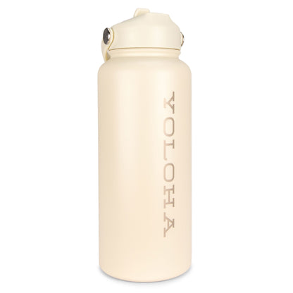 Cream Cork Sleeve Bottle with Flip Straw Lid | 32oz