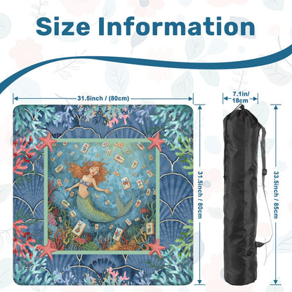 Mermaid Mahjong Mat, Sea Of Life Marbled Blue And Coral Reef