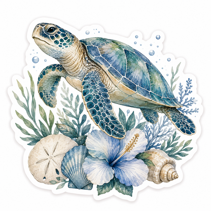 "COMING SOON" Coastal Sea Turtle Sticker | Ocean Floral Vinyl Decal | Wate