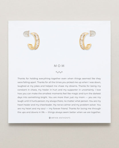 Mom Baguette Mini Hoop Earrings