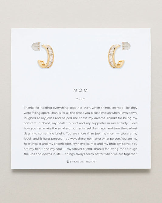 Mom Baguette Mini Hoop Earrings