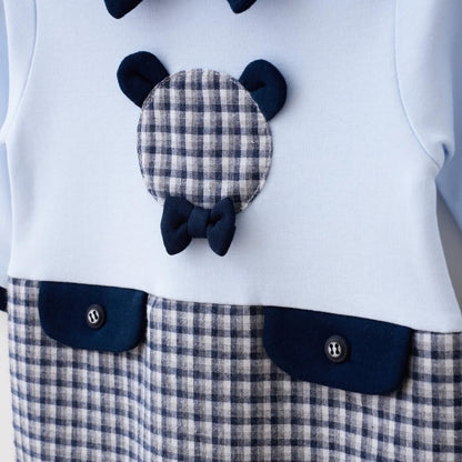 Navy Check Bear Romper