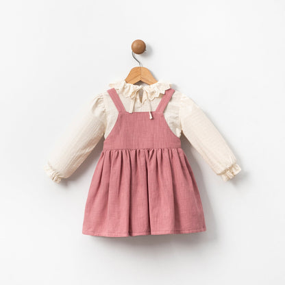 Dusty Rose Pinafore Dress & Blouse