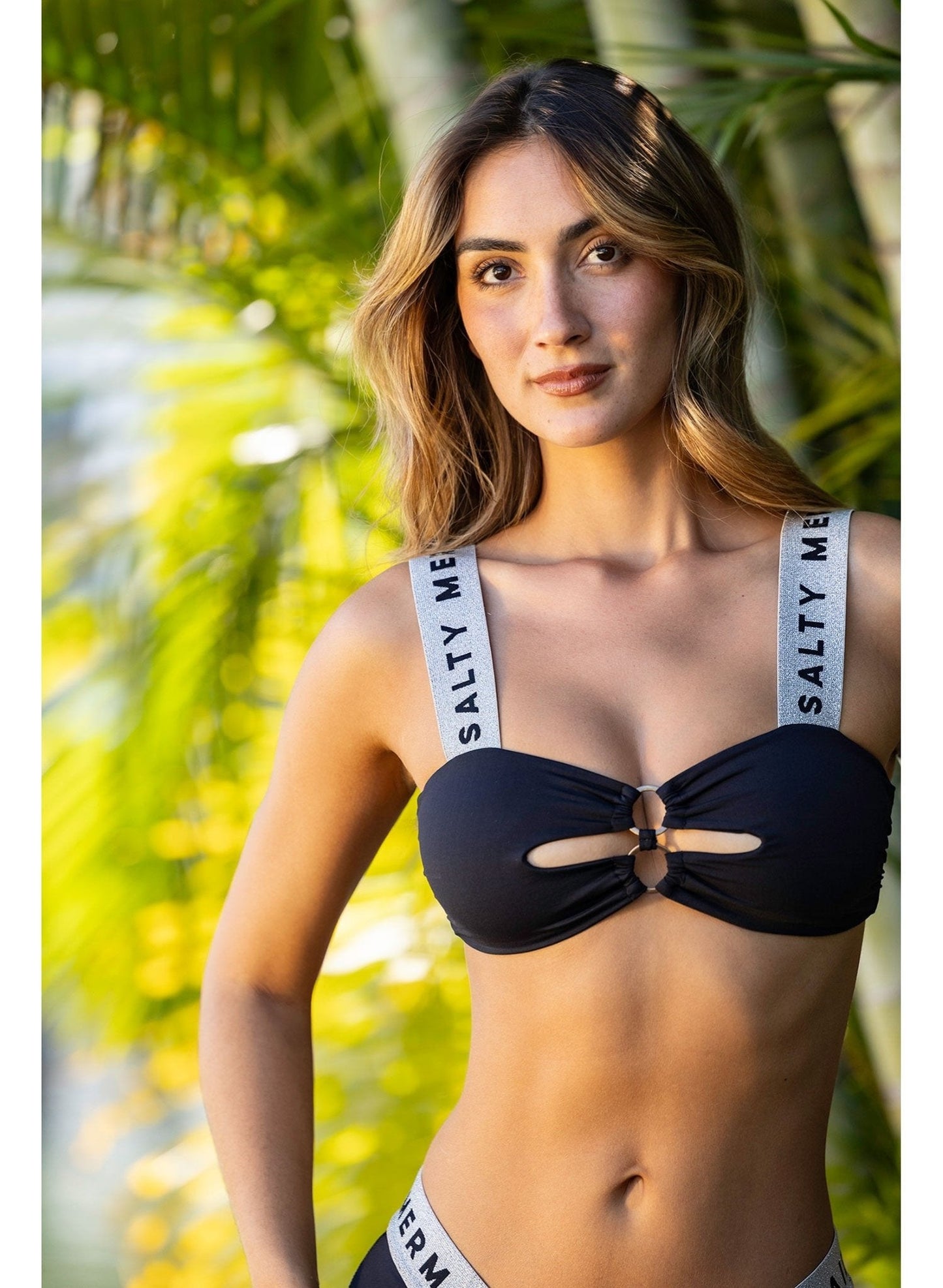 Banded Bandeau Bikini Top - Birdie | My Private Jet Black / Silver