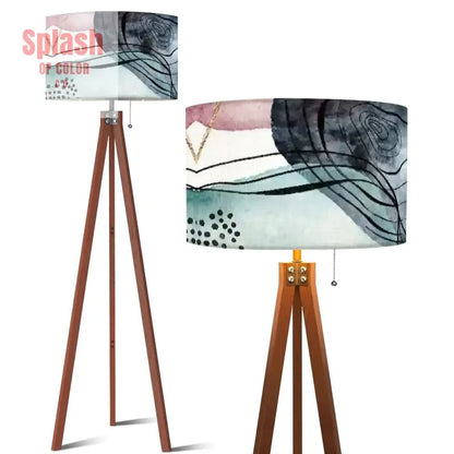 Bohemian Watercolor Blue, Blush Abstract Modern Tripod Floor Lamp