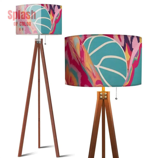 Boho Style Whimsical Watercolor Fusia Pink Teal Modern Tripod Floor Lamp