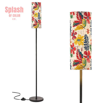 Bold Floral Vintage Heritage Blue Yellow Green Modern Floor Lamp