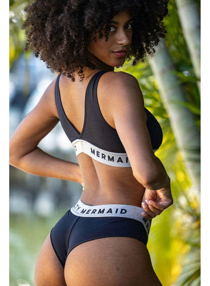 Cheeky Banded Bikini Bottom - Bryce | My Private Jet Black / Silver