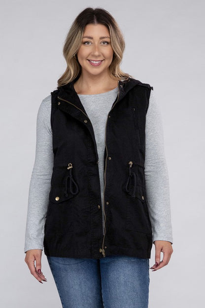 Drawstring Waist Military Hoodie Vest (Plus Sizes)